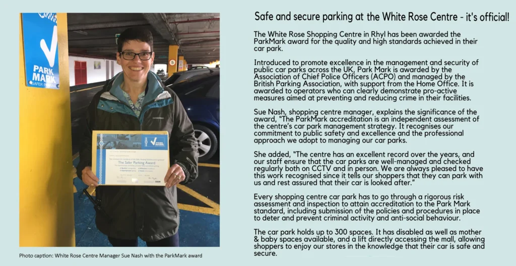 White Rose centre manager Sue Nash with the ParkMark award