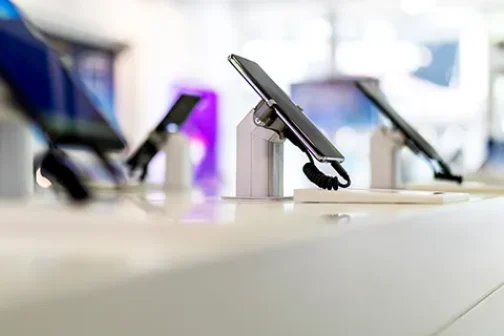 Close up of cell phones or mobile phones on display